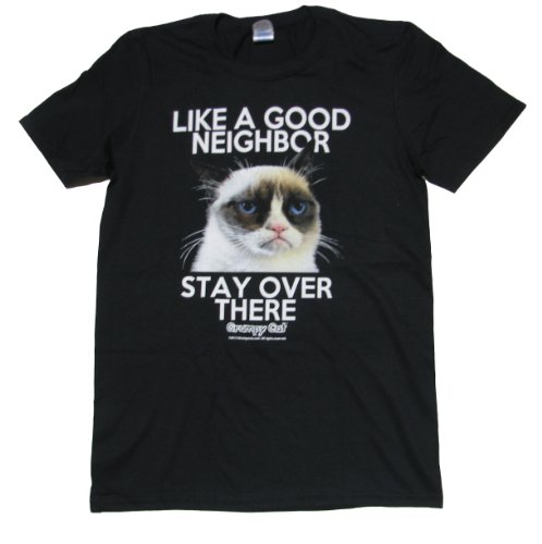 T-Line Men's Grumpy Cat Good Neighbor Graphic T-Shirt, Black, X-Large