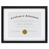 ONE WALL Tempered Glass 11x14 Document Frame with 1 Mat for 8.5x11 Documents Certificate Diploma, Black Wood Picture Photo Frame - Mounting Hardware Included