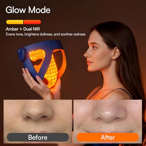 INIA Glow 4D Wireless Red Light Therapy Mask for face – Dual NIR, 320 LEDs, 4 Modes, Under-Eye Cooling, Cordless & Rechargeable LED Face Mask for Home & Travel, Skincare Gifts for Women Mom Wife, Blue