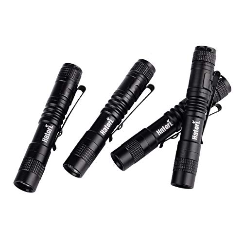 [4 Pack] Hatori Super Small Mini LED Flashlight Set Battery-Powered Handheld Pen Light Tactical Pocket Torch with High Lumens for Camping, Outdoor, Emergency, Everyday Flashlights, 3.55 Inch (Best Tactical Flashlight Aaa Batteries)