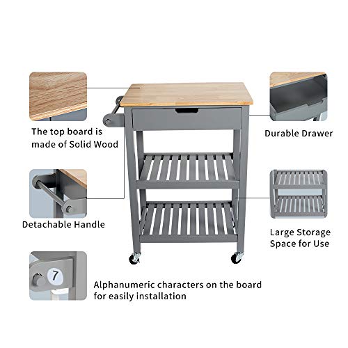 U-Eway Kitchen Rolling Island,Bar Serving Cart on Wheels,3 Tiers Wine Tea Beer Shelves Holder with Drawer,Trolley with Storage for Dining Rooms Kitchens (Grey) - Thumbnail 2
