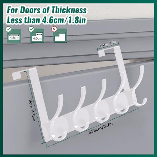 MIVITOOM Over Door Hanger with 5 Hooks,Heavy Duty Hooks for Coat, Towel, Keys and Bag Storage (White), 11CM-WHITE-5HOOKS