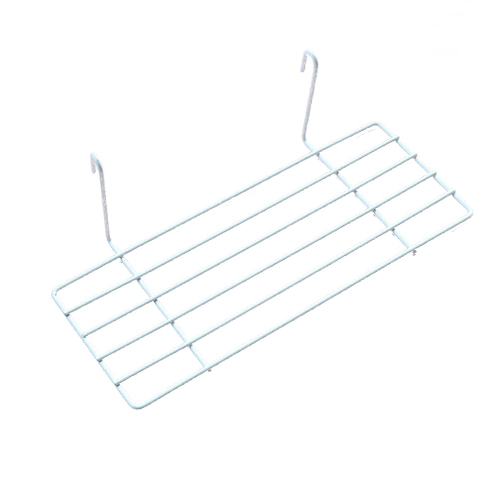Healifty 25x10cm Metal Mesh Photo Props Storage, Wire Storage Basket Rack Straight Shelf for Grid Panel Display, Wall- mounted Basket with Hooks Wall Mount Organizer 1pc (White)