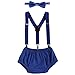 IWEMEK Baby Boys 1st Birthday Cake Smash Outfit Adjustable Y Back Elastic Clip Suspenders Bowtie set Pre-tied Bloomers Shorts