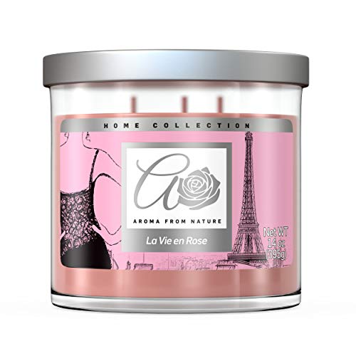 Aroma From Nature La Vie en Rose 14 oz Home Collection Scented Candle – 1 Pack – Aromatherapy Candles – Home Fragrance – Apothecary Glass With Triple Wick