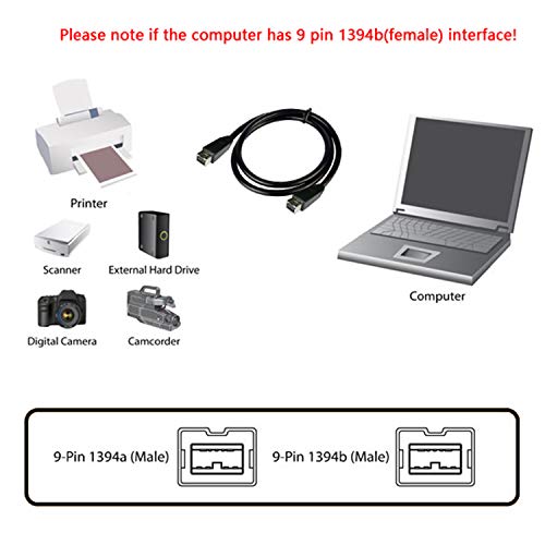 Firewire Premium Durable Cable 800 IEEE1394B 9 Pin to 9 Pin Male to Male 6 Ft (2.3FT)