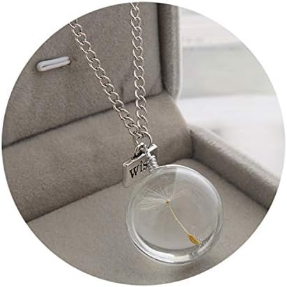 Fashion Necklaces Wish Real Dandelion Crystal Necklace Glass Round Pendants Necklace Silver Chain Choker