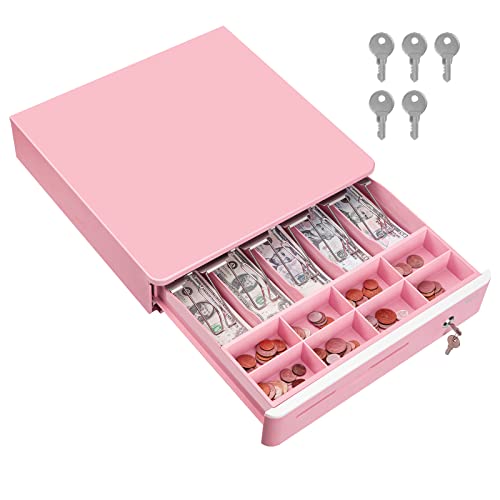 Tera 16 inch Auto Open Cash Drawer with Micro Switch Heavy Duty Insert Tray 5 Bill 8 Coin for POS System Removable Cash Tray Media Slot 24V RJ12 Key-Lock (Round Corner) for Small Business Retail 405R