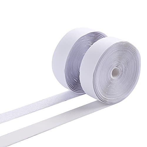 1 Inch Hook and Loop Adhesive Tape White Self-Adhesive Fasteners Mounting Tape for Home School Office Car and Crafting Organization (5 Yards)