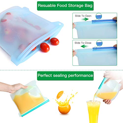 FYLINA Reusable Silicone Food Bags [6 Pack] 2xLarge 50oz and 4xMedium 30oz - Leakproof Kitchen Organized Storage Bag Airtight Seal Versatile Silicone bags for Vegetable Liquid Snack Meat Sandwich