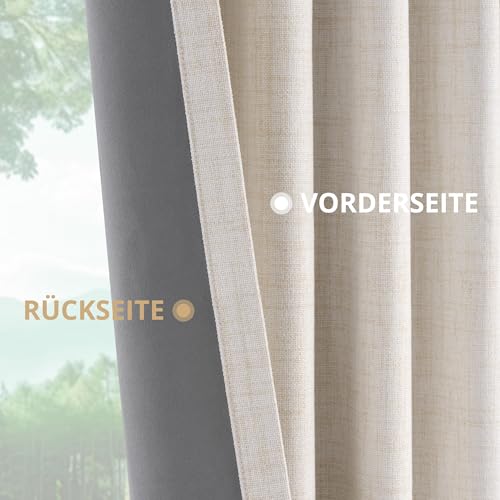 DEFYNEE 100% Blackout Curtains with Concealed Tabs, Linen Look Set of 2 Opaque Curtains Rod Pocket for Bedroom or Living Room - H245 x W140 cm, Cream