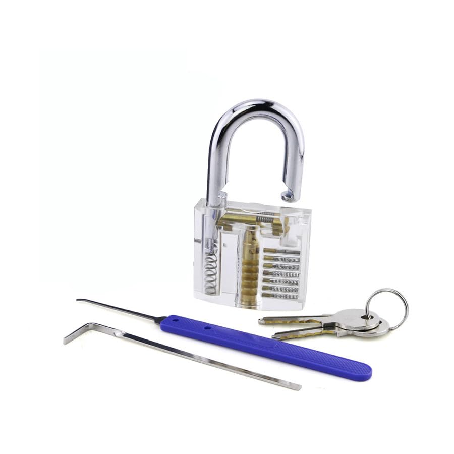 Beginner Lock Pick Practice Set,Transparent Lock with Lockpick Tool,Cheap Picking Kit (A KIT)
