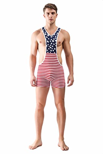 FR Men's American Flag Wrestling Singlet Red Small