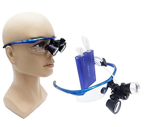 BoNew Portable Surgical Binocular Loupes 2.5X420mm Optical Glass + 3W LED HeadLight Blue