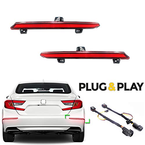 GTINTHEBOX OEM Red Lens Led Rear Bumper Reflector Brake Tail Light w/Sequential Flash Singal Lights for 18 19 Honda Accord