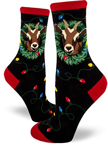 ModSocks Women's The Goat Who Ate Christmas Crew Socks in Black (Fits Most Women Shoe Size 6-10) - //coolthings.us