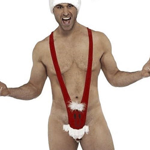 Aveenus Mankini Thong Christmas Reindeer Patterns G-Strings Men Novelty Underwear for Gag & Pranks Gifts