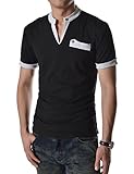 TheLees Mens Casual Slim Fit Stripe Patched Collar Point Short Sleeve Tshirts