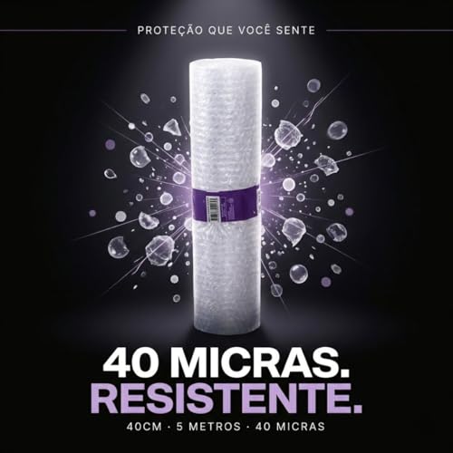 Plástico Bolha 40cm x 5 Metros 40 Micras - Bobina de Plástico Bolha Transparente em Polietileno