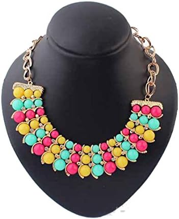 Herebuy - Fashion 3 Row Colorized Resin Beads Crystal Statement Bib Necklaces (Red/Yellow/blue)