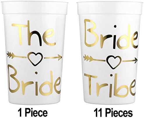 (12 pack) The Bride and Bride Tribe - White and Gold Cup Set for a Bachelorette Party