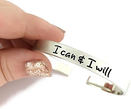 I Can And I Will Cuff Bracelet - Thick Pewter Cuff Bracelet - Hand Stamped Jewelry - Personalized Engraved Jewelry