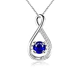 Jane Stone Sterling Silver Infinity Pendant Necklace S925 Blue Sapphire CZ Cubic Zirconia Charm for Women Girls