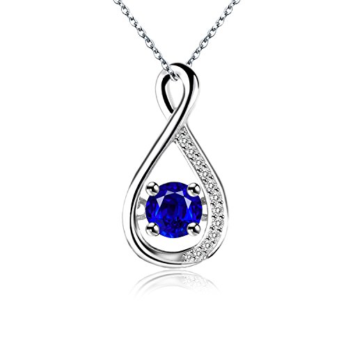 Jane Stone Sterling Silver Infinity Pendant Necklace S925 Blue Sapphire CZ Cubic Zirconia Charm for Women Girls