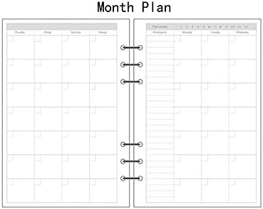 MZAR Loose Leaf Paper 80 Sheets Notebook with Transparent Cover 6-Holes Ring Diary Book for Journals Office School (A6,Month Plan)