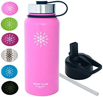 New 32oz Stainless Steel, Wide Mouth, Vacuum Insulated, Double Walled Water Bottle, Includes Leakproof Travel Lid and Easy Carry Straw Cap