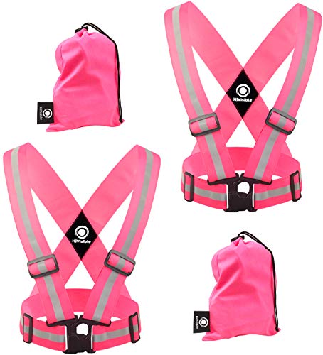 High Visibility Reflective Vest - Safety Reflector Strips Bands - Reflective Running Gear for Men and Women for Night Running, Biking, Walking (2 x Pink Vest)