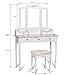 Vanity Stool Set,Make Up Table with 5 Drawers,Tri-Folding 3 Mirrors,Cushioned Stool Easy Assemble White
