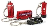 Souvenir Gift Set of Four Metal London Keyrings with Bus & Taxi
