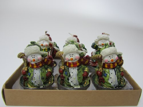 Sigro 6 Pieces Snowman Shape Tealights Candles Set, Wax, Green, One Size