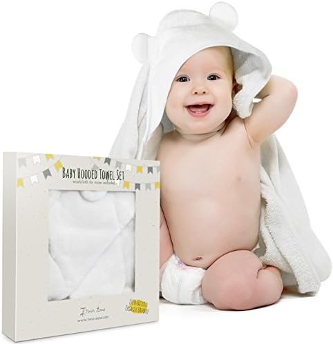 Extra Soft Baby Hooded Towel Set with Washcloth - Organic Bamboo Fiber for Sensitive Skin - Unisex Baby Bath Towel with Bear Ears for Newborn, Infant, Toddler - Keeps Baby Dry &amp; Warm