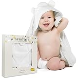 Extra Soft Baby Hooded Towel Set with Washcloth - Organic Bamboo Fiber for Sensitive Skin - Unisex Baby Bath Towel with Bear Ears for Newborn, Infant, Toddler - Keeps Baby Dry & Warm
