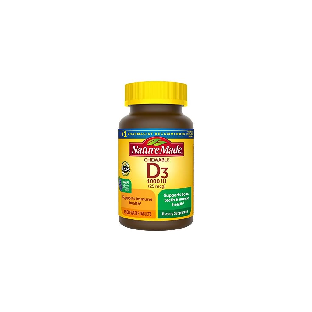 Nature Made Vitamin D3, 120 Chewable Tablets, Vitamin D 1000 IU (25 mcg