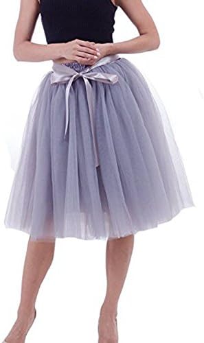 YOUTUDRESS Women 7-Layer Tulle Midi Tutu Skirt A-lime Prom Party Petticoat,Grey