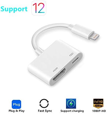 Lighting to HDMI Adapter, 1080P Digital AV Audio Converter, Compatible with iPhone XS/XSmax/XR/X/8/7/6/plus iPad iPod to TV Projector Monitor, Sync Screen HDMI Connector (White)
