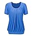 Solatin Women's Short Sleeve Scoop Neck Pleated Front Fitted Blouse T-shirt