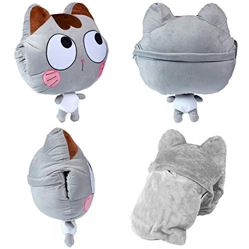 Alpacasso 4 in 1 Cute Cartoon Plush Stuffed Animal Toys Throw Pillow Blanket Set with Hand Warmer Design. (C)