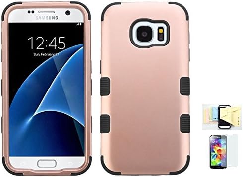 Galaxy S7 Case, Rugged Armor Series Heavy Duty Extreme Protection Dual Layer Premium Protective Cases Cover Momiji® [Screen Guard] Protector, Cleaning Cloth for Samsung Galaxy S7 (Rose Gold/Black)