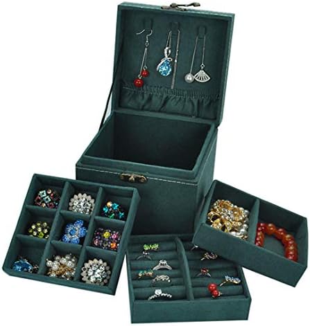 Jewelry Box for Girls, QBeel 3 Layer 29 Compartments Necklace Jewelry Organizer with Lock Travel Jewelry Display Holder for Necklack Earrings Bracelets Rings Watches - Green