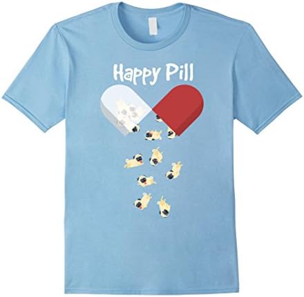 Men's Pug is happy pill Tshirt for Pug Lovers Large Baby Blue