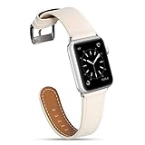 Compatible with Apple Watch Band 44mm 42mm, MARGE PLUS Genuine Leather Replacement Band Compatible with Apple Watch Series 4 (44mm) Series 3 Series 2 Series 1 (42mm) Sport and Edition,Ivory