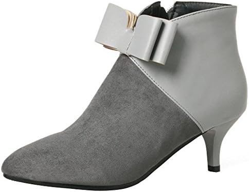 Mofri Women's Dressy Bowknot Side Zipper Short Boots Color Block Splicing Pointed Toe Kitten Heel Ankle Booties