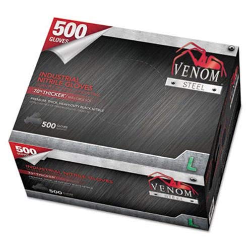 Venom Steel Industrial Nitrile Gloves, Large, Black, Mil, 500 Gloves/Box