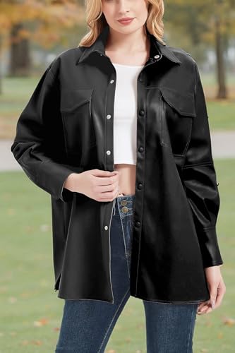 RISISSIDA Women Faux Leather Shacket Jacket