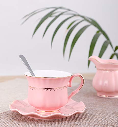 22-Piece Porcelain Ceramic Tea Gift Set with Metal Holder, Coffee Service Set with Cups, Saucers, Teapot, Sugar Bowl, Creamer and Teaspoons.