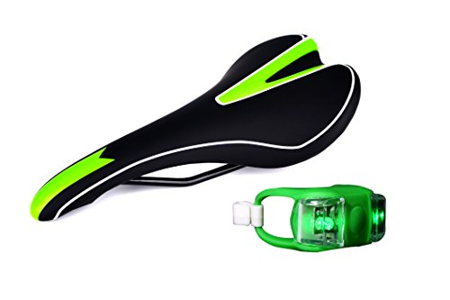 Prontezza Cycles Mountain Bike Seat With Green Frog Light | Comfortable Mountain Bike Saddle | Great For Sport Road Cycling and MTB Riding | Black and Green